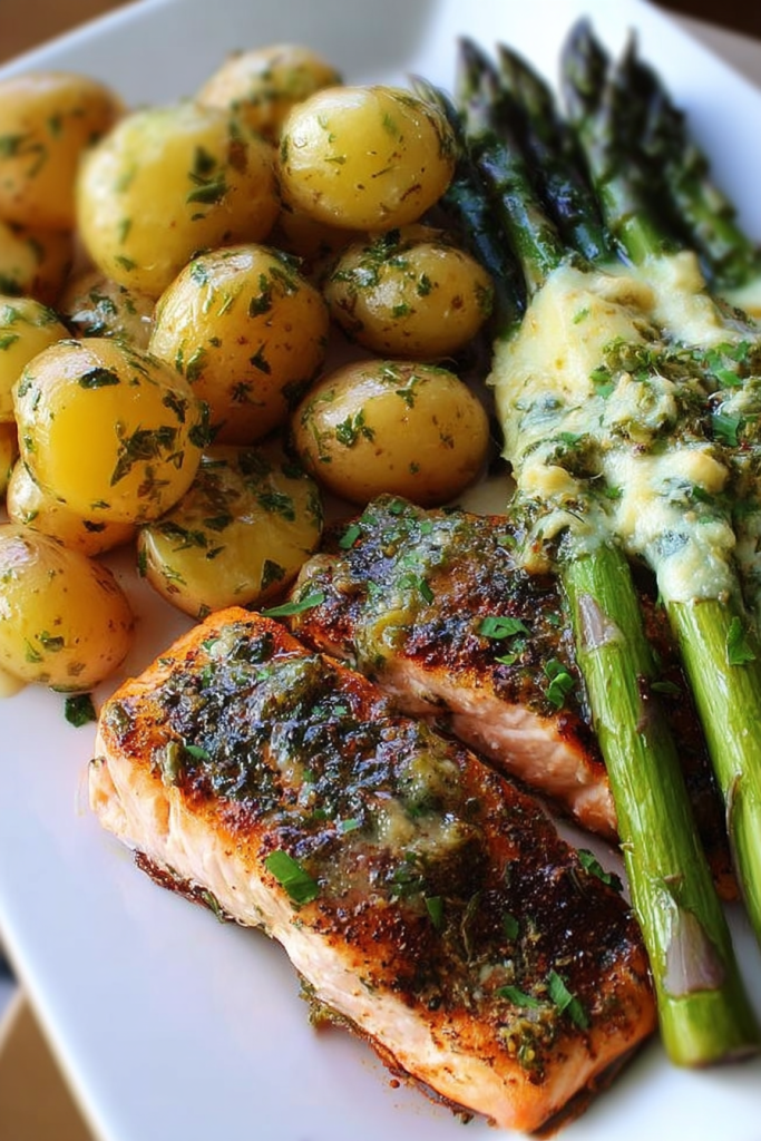 Salmon with Cheesy Asparagus