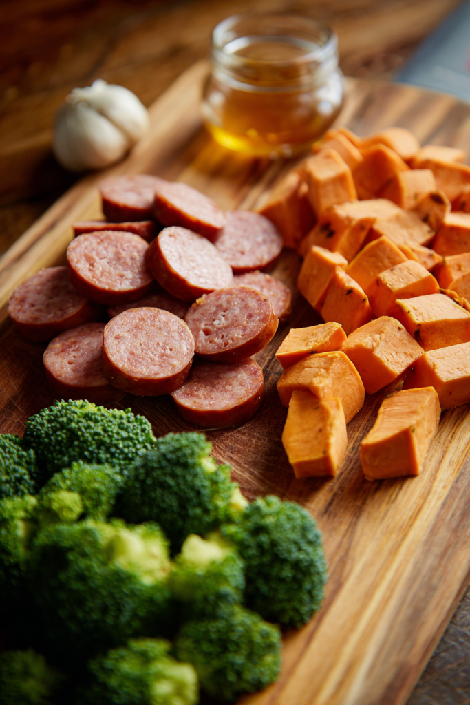 sheet pan sausage and sweet potatoes