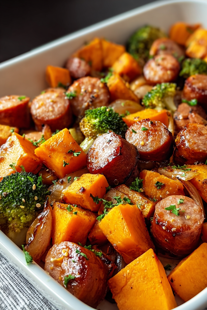 sheet pan sausage and sweet potatoes
