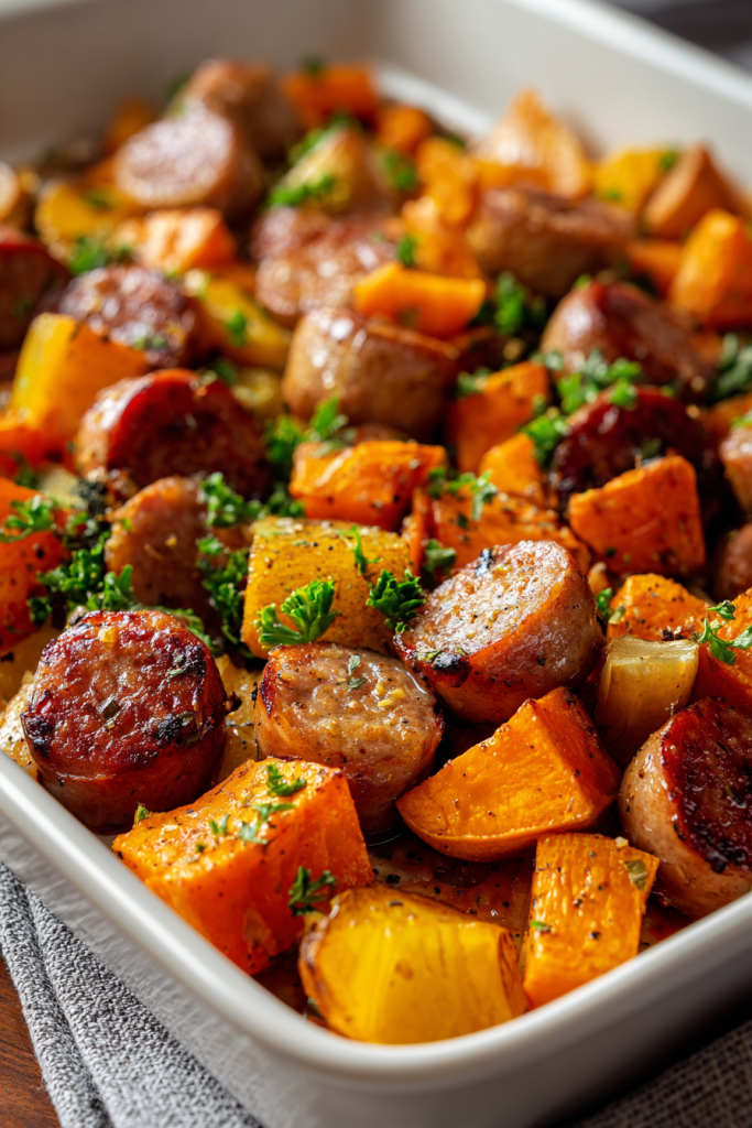 sheet pan sausage and sweet potatoes