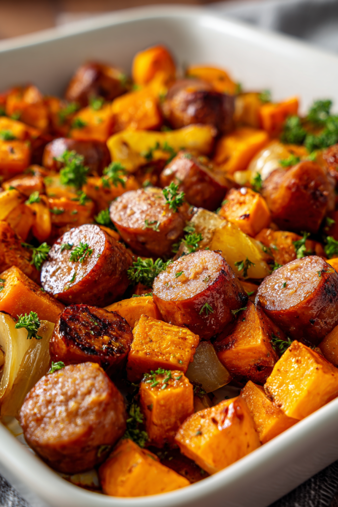 sheet pan sausage and sweet potatoes