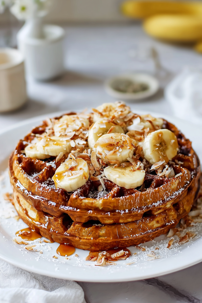 coconut banana bread waffle french toast