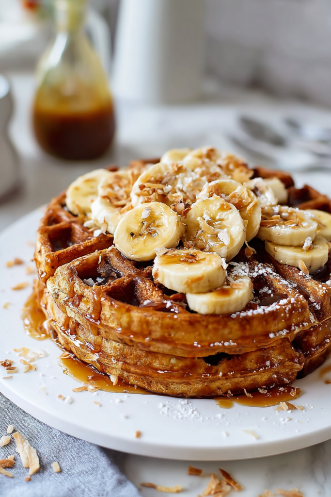 coconut banana bread waffle french toast