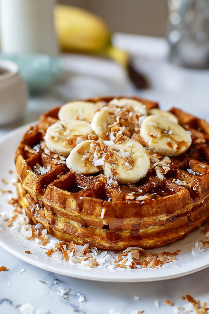 coconut banana bread waffle french toast