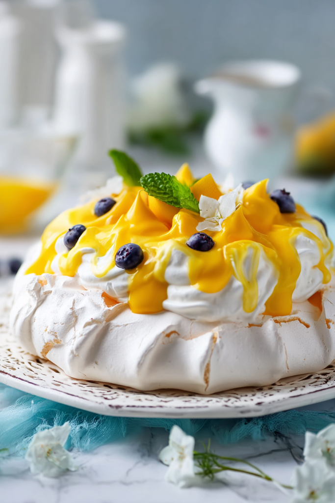 pavlova with mango cream