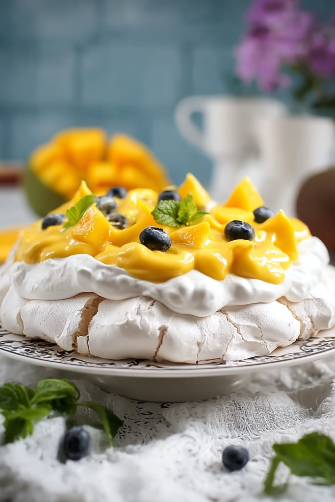 pavlova with mango cream