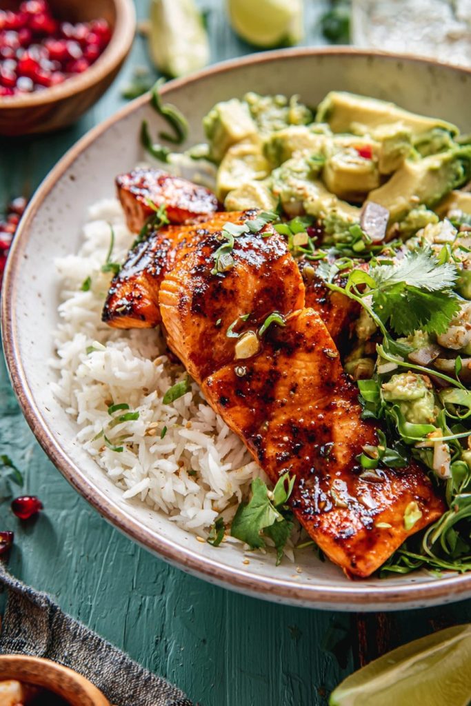 chipotle honey salmon bowls