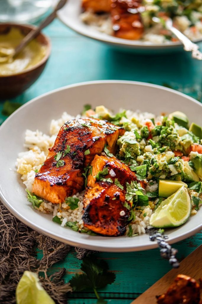 chipotle honey salmon bowls